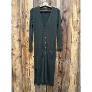 Forever 21 Olive Green Maxi Cardigan Duster Pockets Long Sleeve Woman's Size S